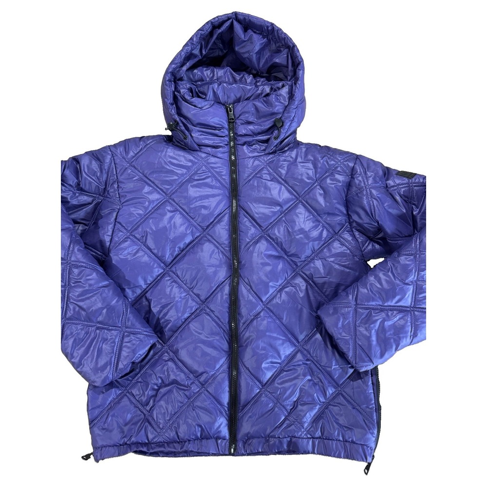 Kenneth Cole NY Purple Diamond Quilt Hooded Puffer Jacket Women M G-III